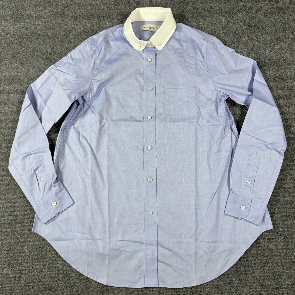 Coach Shirt Womens 2 Blue White Comtrast Collar Button Down